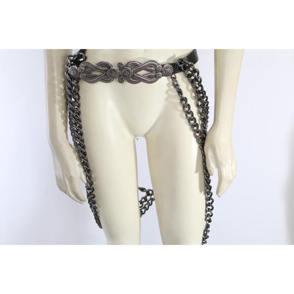 Black One Of A kind Leather Chain Harness Belt Restored Gothic Statement Size S - Picture 5 of 13